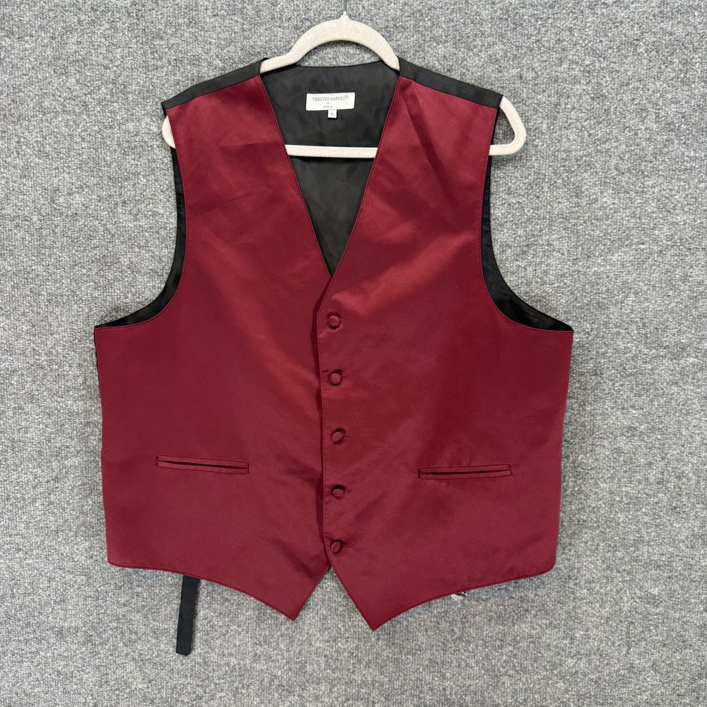 Vesuvio Napoli Vest Mens XL Burgundy Satin‎ Formal Wedding Tuxedo Waistcoat Nice